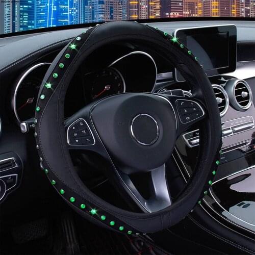 Leather Without Inner Ring Diamond-studded Gemstones Flash Elastic Elastic Steering Wheel Cover Universal Car Interior Decor MAN