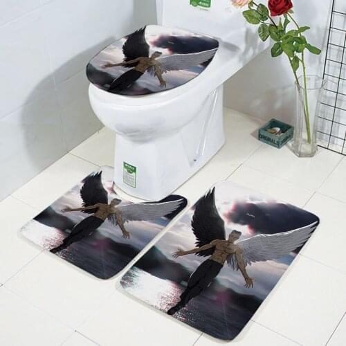 Angel Wing Pattern 3D printed Bathroom Pedestal Rug Lid Toilet Cover Bath Mat Set drop shipping style-3