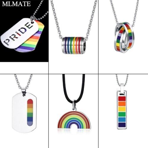 Rainbow Colorful Stainless Steel LGBT Pendant Necklace for Men and Women Neutral Fashion Jewelry Gift