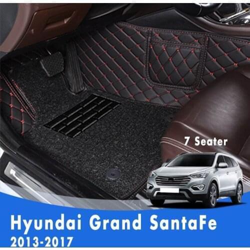 LHD Luxury Double layer Wire loop Carpets Car Floor Mats For Hyundai Grand Santa Fe 2017 2016 2015 2014 2013 (7 Seats) Styling