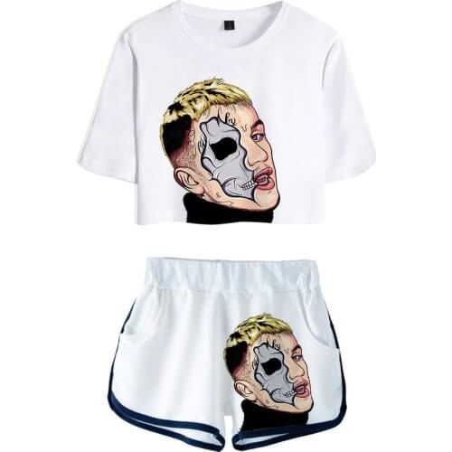 2020 Lil Peep 3D Womens Navel Short Sleeve Suit Fashion 2Pcs Home Leisure Jogging Suit Solid Color Tracksuits Shorts Sets