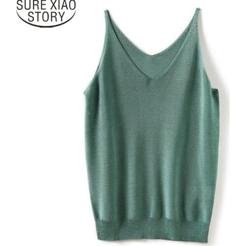 Korean Tank Top 2021 Summer Sleeveless Sexy V-neck Solid Knitted Vest Women Tank Top Womens Fashion Clothing Casual Camis 14659