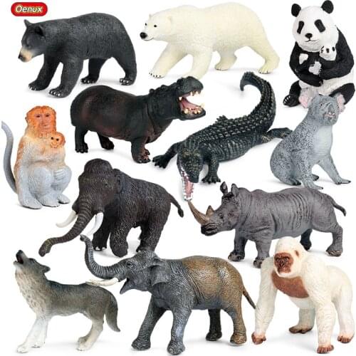 Oenux Simulation Zoo Wildlife Animals Soft PVC Lion Tiger Horse Bear Elephant Model Action Figure Educational Toy For Kids Gift