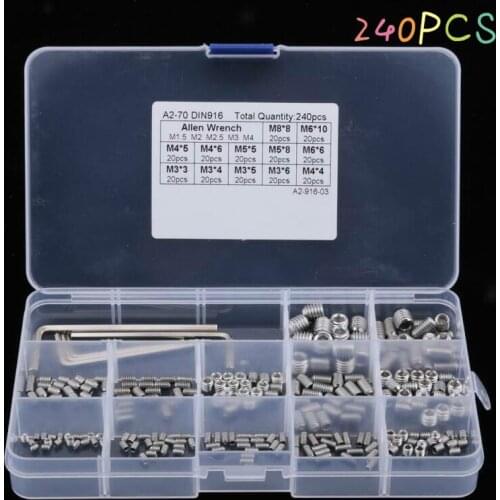 240Pcs M3/M4/M5/M6/M8 Stainless Steel Hex Socket Button Head Screws Bolt Kit