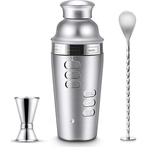 Cocktail Bar Set,Cocktail Shaker with Rotation Recipe Guide Cocktail Shakers Built-in Strainer,Jigger,Cocktail Spoon, Bar Tools