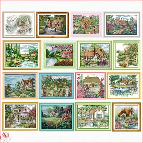 Joy Sunday The Countryside counting Cross Stitch Kit 14ct 11ct Canvas Printing Embroidery Set DIY Needlework Home Deco Painting