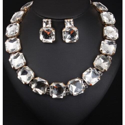 Red Black Crystal Bridal Jewelry Sets Women Necklace Earrings Set Clear Gem Stone Statement Choker Glass Jewellery Fashion Gifts