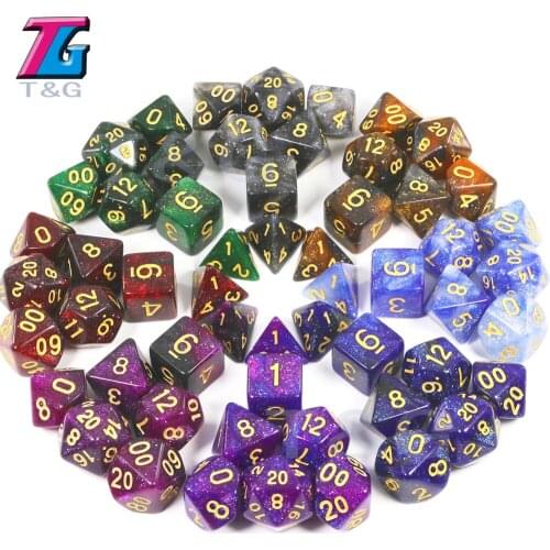 New Arrival!Universe Galaxy Dice Set of D4-D20,Royal Blue Mix Black Color with Shinny Glitter Effect Under Sunlight Cool for DND