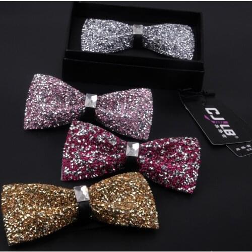 New Korean fashion designer high quality mens women bow tie Rhinestone Shining Diamond wedding butterfly party solid 5pcs/lot