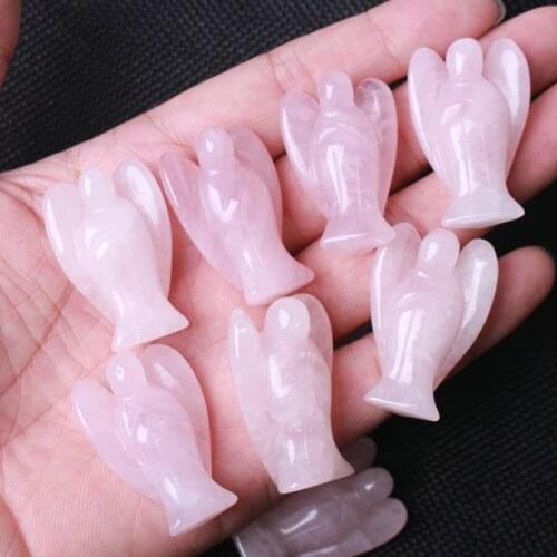 WHOLESALE 10Pcs Natural pink rose quartz angel crystal hand carved reiki healing 1.5 inch