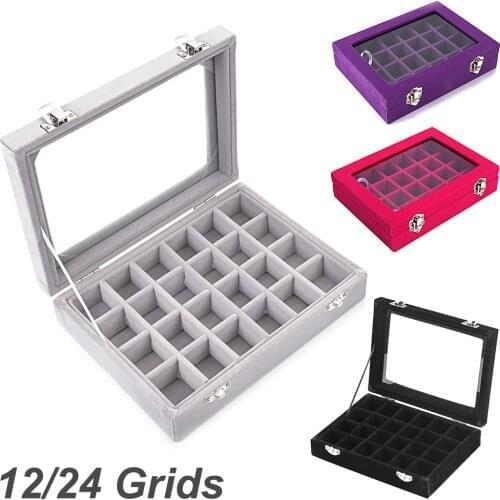 12/24 Grids Watch Organizer Necklace Earring Ring Storage Box Multifunction Velvet Jewelry Display Watch Box Women Gifts
