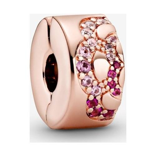 2020 Autumn 100% 925 Sterling Silver Fan Clip Charms With Rose Fit Original Charm Beads Bracelet DIY for Women Fine Jewelry