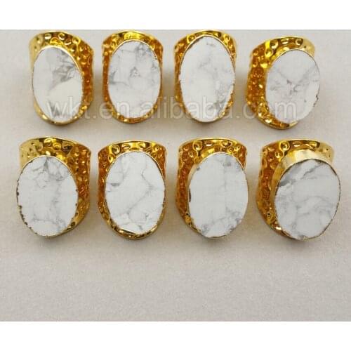WT-R268 Wholesale Custom 5pcs/lot Natural White Stone Ring Oval Elegant Ring For WKT Fashion Jewelry Making