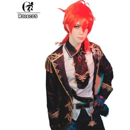 ROLECOS Genshin Impact Diluc Cosplay Wigs Diluc Cosplay 70cm Long Red Men Wig with Ponytail Synthetic Hair Heat Resistant
