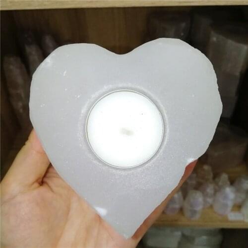 1 pc Natural Stones Candlesticks Candle Holders For Wedding Party Dinner selenite specimen heart stone candle stick
