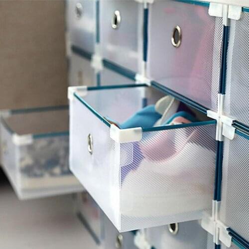 1 pcs Translucent Shoe Boxes 8 Colors Dustproof Organizer Drawer Type Combination Cabinet Plastic Shoes Storage Bin for Home