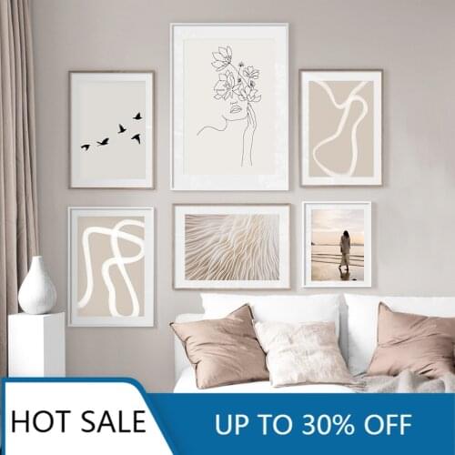 Christmas Canvas Painting Trendy Abstract Bohemian Beige Floral Girl Wall Art Poster Print Picture Living Room Home Decor