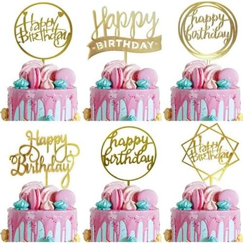 Happy Birthday Acrylic Cake Topper Stand For Wedding Baby Shower Baking Party Cake Decorations Supplies Cupcake Decorating Tools
