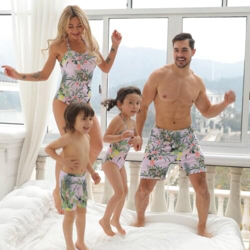 Family Swimsuit Mum Daughter Dad Son Swim Bathing wear Men Women Kid Baby Boy Girl Swimwear Family Look Swim Couple Bathing Suit