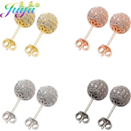 Juya New Arrival Ali Moda 6mm 8mm 10mm Cubic Zirconia Copper Ball Crystal Stud Earrings For Women Shiny Wedding Party Jewelry