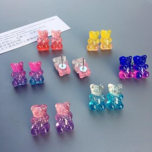 Creative Little Bear Cute Mini Gradient Color Gummy Bear Earrings Minimalist Cartoon Design Female Earrings Jewelry Gift
