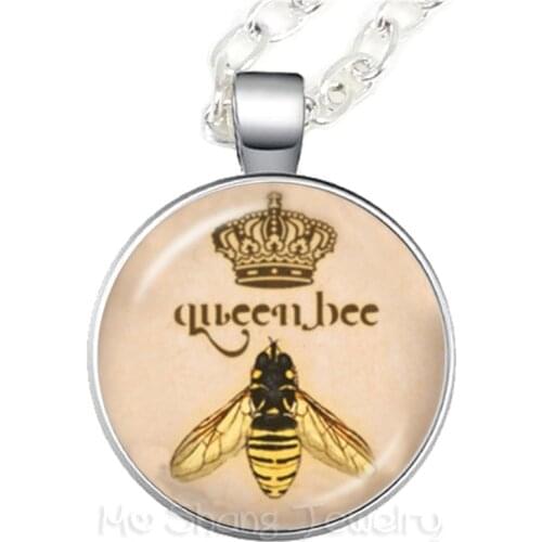 Vintage Royal Crown bee Art Necklace Queen Bee Jewelry Pendant For Best Friends Sweater chain