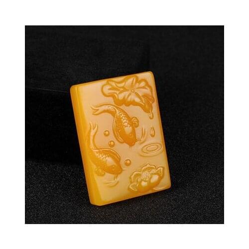 Zheru jewelry natural yellow dragon jade double fish pendant necklace exquisite jewelry best gift