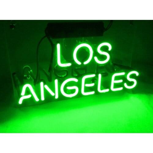 Custom Los Angeles City Green Acrylic Neon Light Lamp Sign Beer Bar Handmade Real Glass Decorate Home Wall Room Decor Club