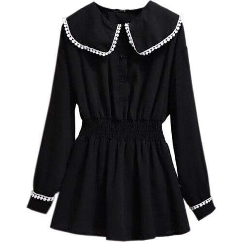 2020 Oversize Black chiffon Blouse Women Spring Autumn Long sleeve Peter pan Collar Shirt Plus size 6XL Slim Casual Tops KW101
