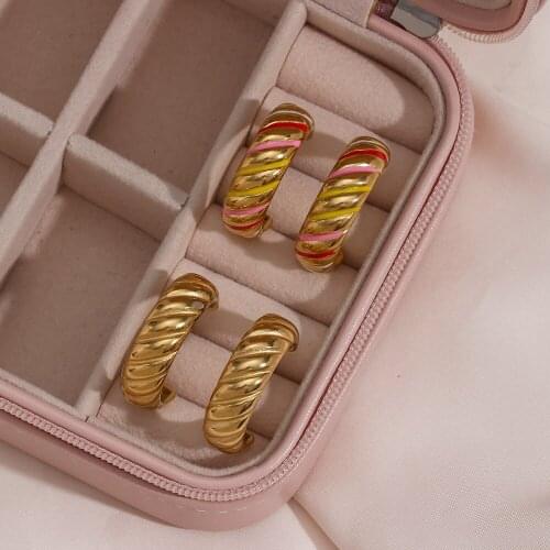 Trendy Rainbow Colorful Stripe Tarnish Free Hypoallergenic Stainless Steel Gold Plated Stud Earrings For Women Girls Gifts