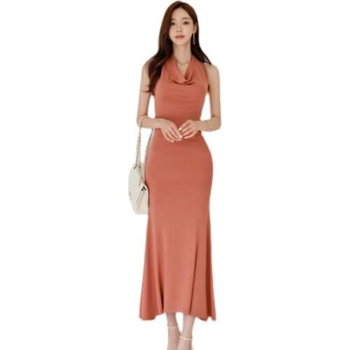 Sexy maxi knit Dress one piece korean ladies Summer Sexy cabaret party A line formal Dresses for women