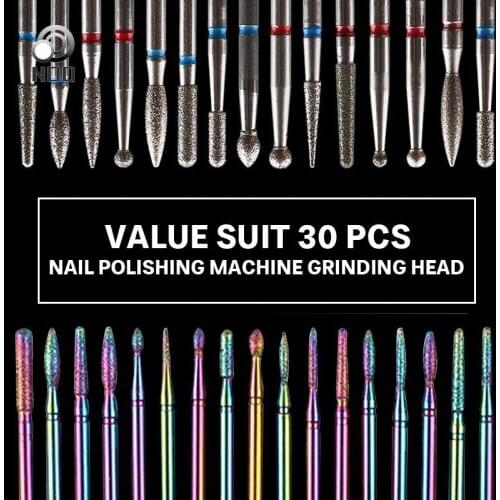 10Pcs/30pcs High Quality Rainbow Rotary Nail Drill Bit Kit Stainless Milling Cutter Diamond Nails Art Manicure Tool
