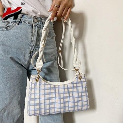 2021 Vintage Underarm Bag Women Vintage Plaid Handbag Shoulder Messenger Bag Commute 3 Colors