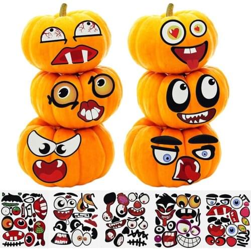 4pcs/set Halloween Decoration Pumpkin Expression Sticker Self-adhesive Funny Grimace Sticker Trick or Treat Party Decor Supplies