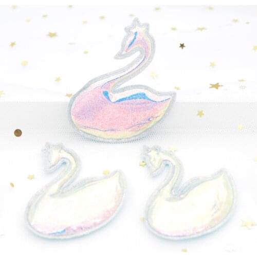 8Pcs Glitter Colorful PU Fabric Swan Appliques Padded Patches for Crafts Hat Clothes Ornament DIY Headwear Hair Clips Decor G16