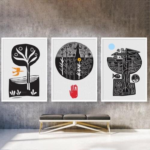 Abstract Black and White Graphic Set, Mid Century Retro Artwork, Modern Poster, Boho Triptych, Conceptual Art, Christmas Art Gif