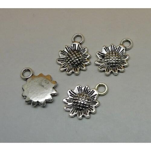 ALYMMO 8pcs/lot Antique Silver Sunflower Charms 12x16mm Retro Plant Pendant Daisy Charms Jewelry Suppliers Wholesale