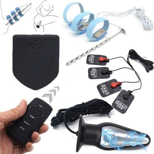 BDSM Electric Shock Pulse Anal Vaginal Plug Penis Ring Urethra Stimulation Rod Massage Pad Male Masturbator Medical Sex Tool Kit