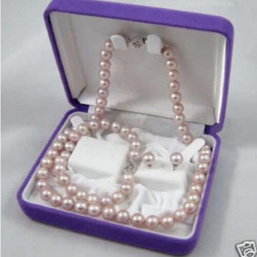 FREE SHIPPINGNATURAL 8-9MM PURPLE freshwater PEARL NECKLACE BRACELET EARRING SET