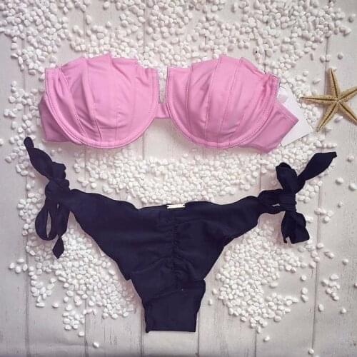 Shell Shape Thong Bikini 2020 Push Up Biquini Solid Swimwear Women Swimsuit Bandage Bikinis Women Bathing Suit Women 118