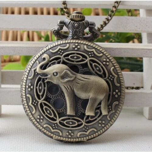 New Fashion Elephant Carved Hollow Quartz Pocket Watch Men Watch Women Watches Analog Pendant Necklace Mens Womens Montre Reloj