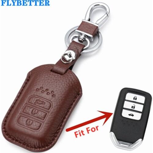 FLYBETTER Genuine Leather 3Button Keyless Entry Smart Key Case Cover For Honda XRV/Bean/Wisdom/X-Fit/City/Civic/Accord/CRV L604