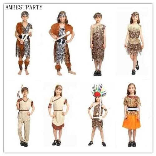 Kids Barbarian Native Savages Cosplay Costume Halloween Carnival Performance Costumes Fancy Dress Party Supplies AMBESTPARTY