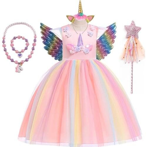 Kids Unicorn Dress for Girls Embroidery Flower Ball Gown Cosplay Princess Dresses for Holiday Party Costumes Children Clothing