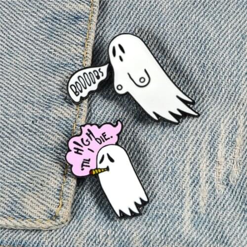 High Till Die Smoke Ghost Enamel Pin Punk Death Brooch Bag Clothes Lapel Pin Halloween Badge Cartoon Jewelry Gift for Men Women