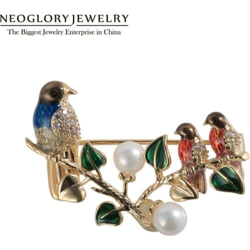 Neoglory Enamel Vivid Oriole Birds Brooches For Women Shell Pearl Lovely Birds Pins New Design Gift For Friend Souvenir