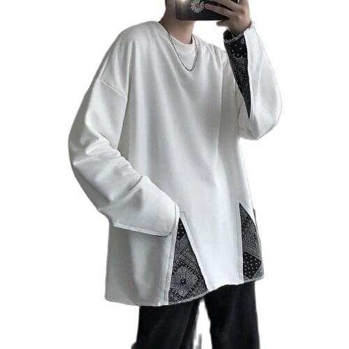 Patchwork Tshirt Men Spring Autumn Long Sleeve T Shirt Man Round Neck Fashion Streetwear 2021 Quality Male Clothing