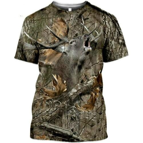 Mens Womens Short Sleeve T-shirt Casual Harajuku XL 3D Printing Wolf Moose Hunting Rabbit Summer 2021 Polyester Material