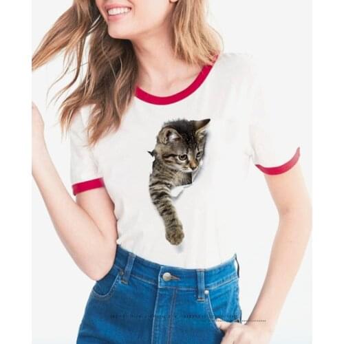 Harajuku Short Sleeve 3D Cat Printing Girl T-Shirt Women Casual Round Neck Cheap Clothes Kawaii China Top Mode Femme Ey