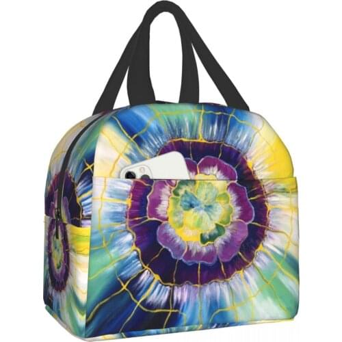 Tie Dye Canvas Portable Cooler Lunch Bag Thermal Insulated Multifunction Food Bags Food Picnic Lunch Box Bag for Men Women Kids